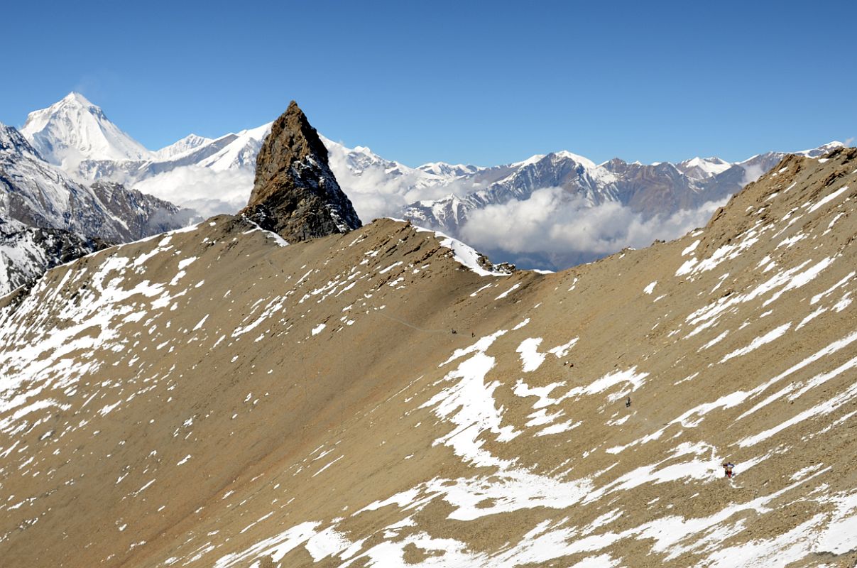 37 Final Part Of Trail To The Mesokanto La At The Point Rock Outcrop From The Final Tilicho Tal Lake Viewpoint 5275m With Dhaulagiri I Main, Dhaulagiri V, And Dhampus Peak Beyond 